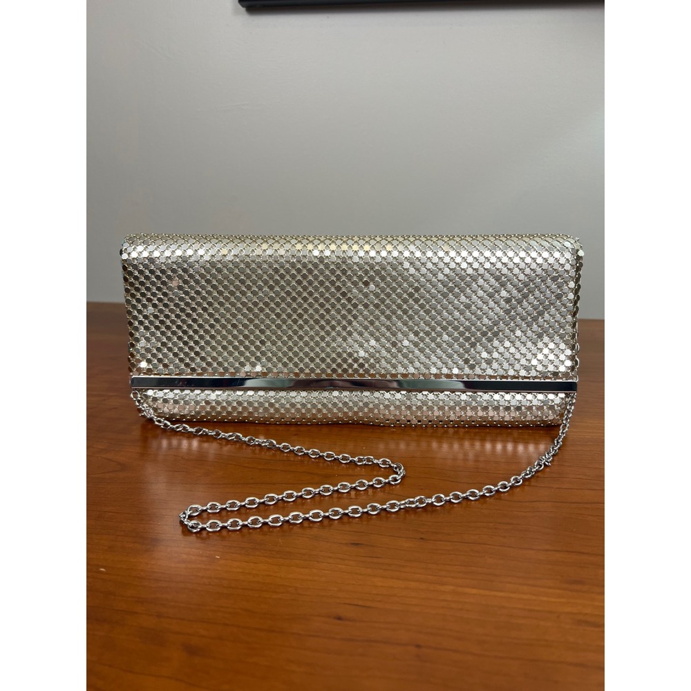 Jessica McClintock Vintage‎ 90s Silver Metal Mesh Evening Clutch Shoulder Bag
